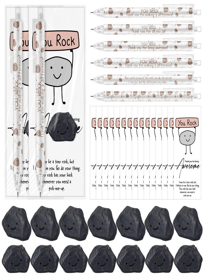 Sinload 36 Sets Inspirational You Rock Gifts Bulk Resin Smile Stone with Rock 0.7mm Mechanical Pencil Thank You Card Funny Pencil Employee Appreciation Gift for Coworker Staff Nurse Teacher Graduation - Image 1