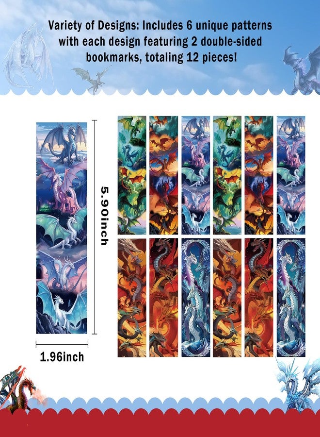 AFRITEE Bulk Vintage Dragon Bookmarks - 12 Pack Dragon Themed Paper Bookmarks Suitable for Kid and Teenagers, Red Cool Dragon Retro Bookmark Creative Gifts for Boys Teen Book Lovers - Image 2