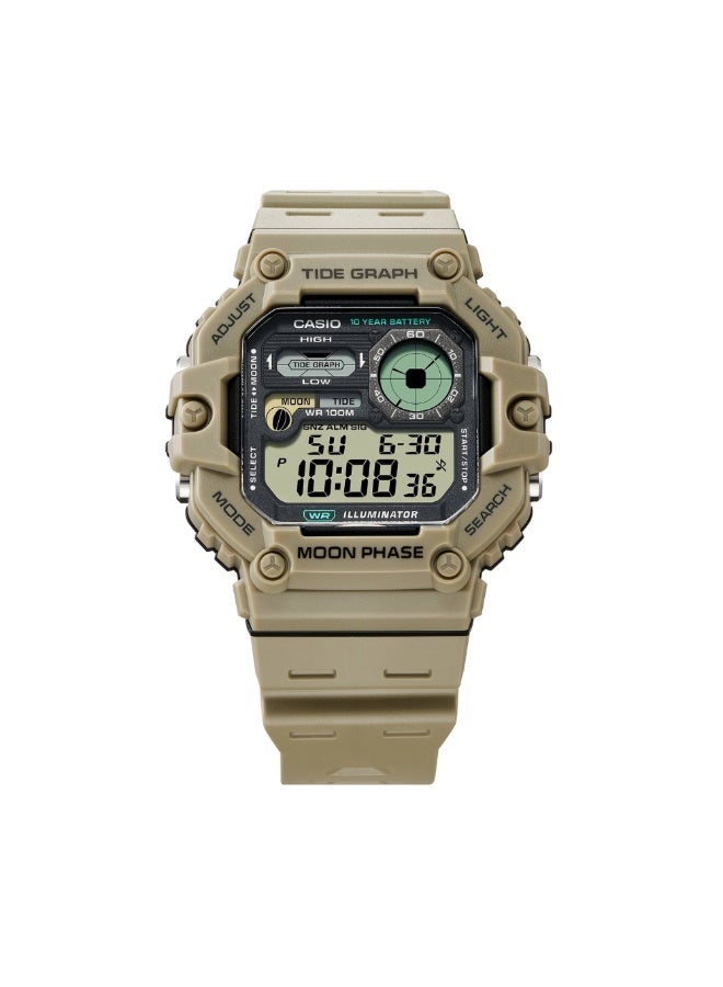 كاسيو ساعة كاسيو WS-1700H-5AVDF رقمية للمد والجزر ومراحل القمر للرجال – مقاومة للماء حتى 100 متر، مخطط للمد، عرض مراحل القمر، إضاءة LED، بطارية لمدة 10 سنوات، بحزام ريزين بني - Image 2