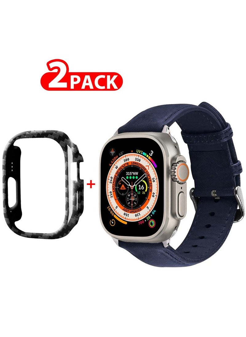 CATANES - 2 Packs For Apple Watch Band 49mm Leather Band Buckle Strap Wristband and Carbon Fiber Cup Holder Dark Blue - Image 1