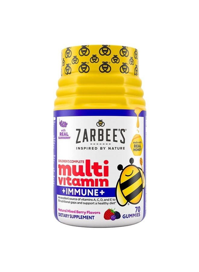 Zarbee's Complete Kids Multivitamin Gummies + Immune Support, Children Vitamins Gummy with Vitamin A, C, D3, E, B6, B12, Folic Acid & Total B-complex, 70 Count - Image 1