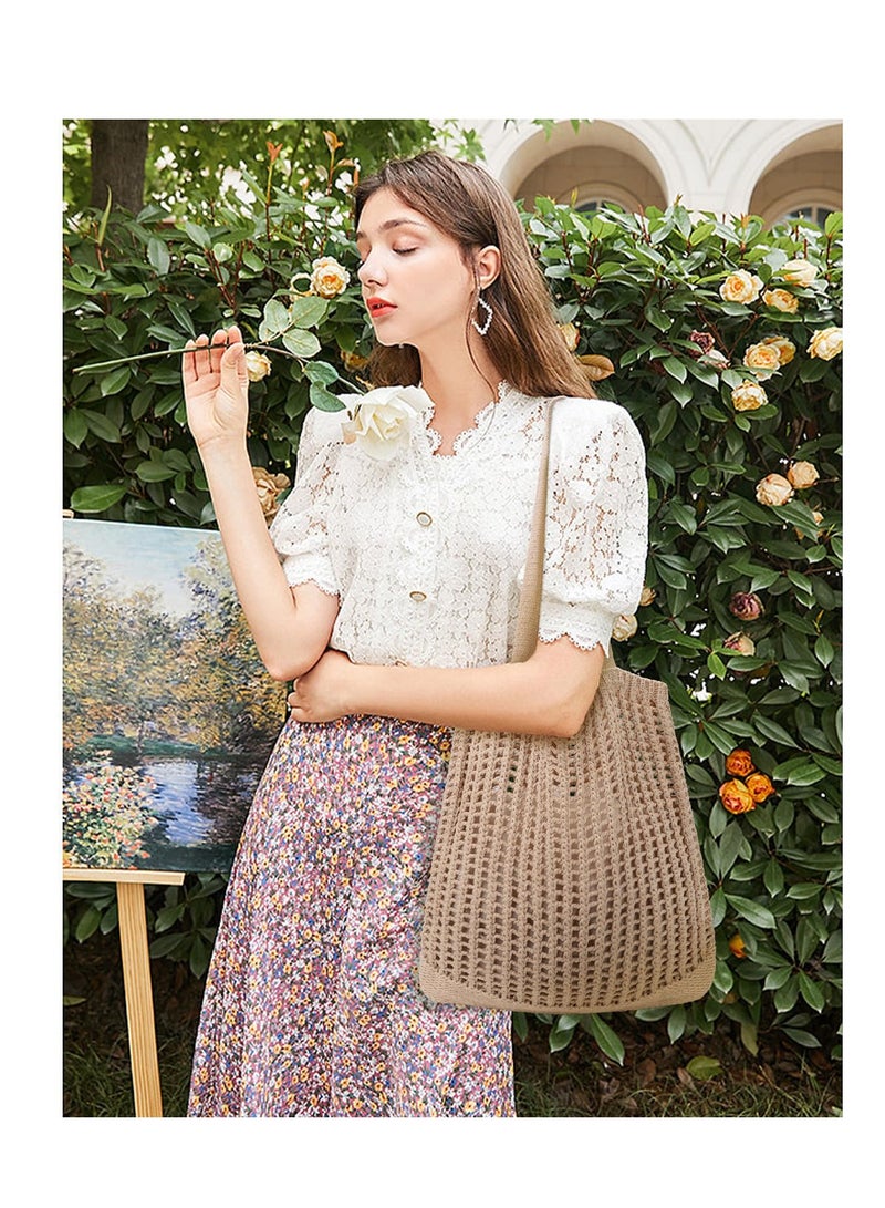 Excefore حقائب كروشيه للنساء حقيبة شاطئ صيفية بتصميم هيبي محبوك - Image 3