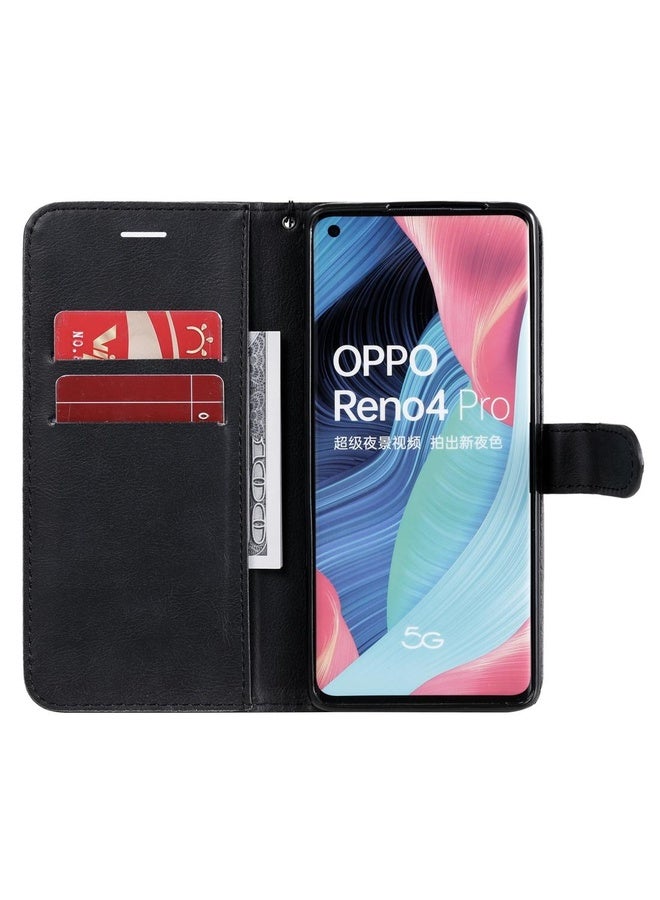 Case Cover For Oppo Reno4 Pro 5G Solid Color Horizontal Flip Protective Leather Case with Holder & Card Slots & Wallet & Photo Frame & Lanyard(Black)