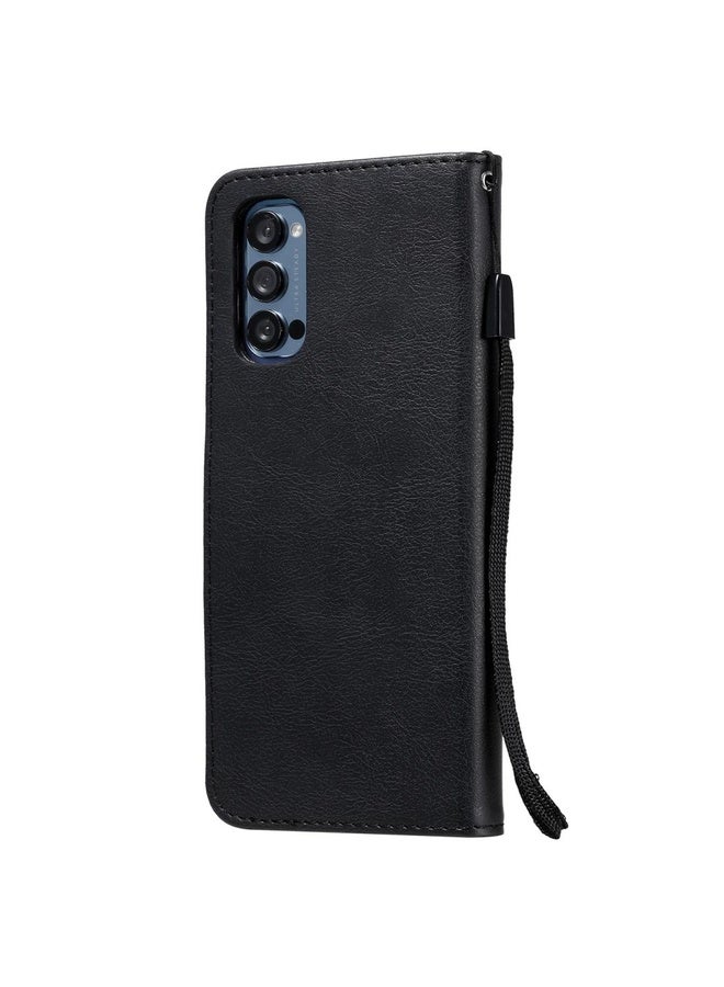 Case Cover For Oppo Reno4 Pro 5G Solid Color Horizontal Flip Protective Leather Case with Holder & Card Slots & Wallet & Photo Frame & Lanyard(Black)