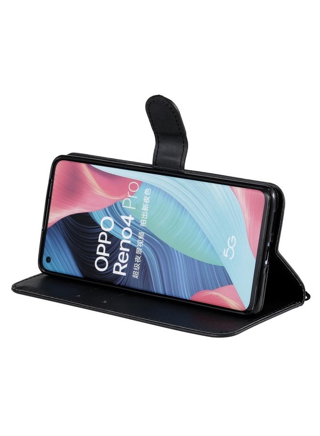 Case Cover For Oppo Reno4 Pro 5G Solid Color Horizontal Flip Protective Leather Case with Holder & Card Slots & Wallet & Photo Frame & Lanyard(Black)