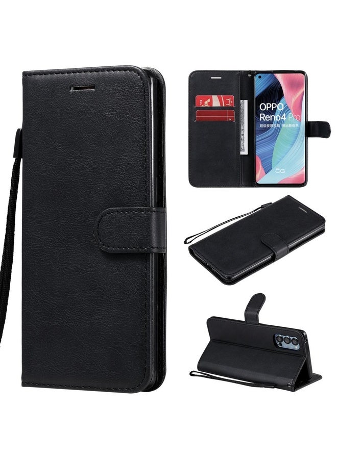 Case Cover For Oppo Reno4 Pro 5G Solid Color Horizontal Flip Protective Leather Case with Holder & Card Slots & Wallet & Photo Frame & Lanyard(Black)