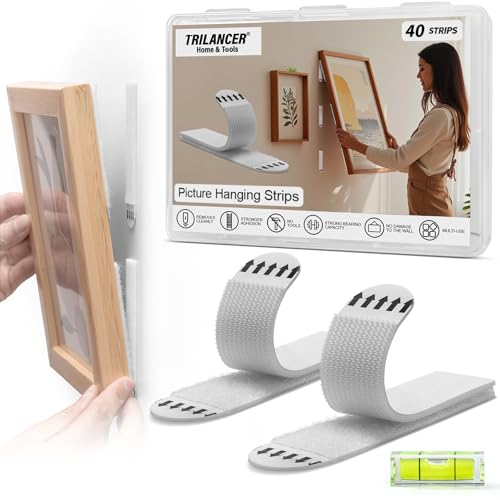 Trilancer Picture Hanging Strips Heavy Duty, Trilancer 20 Pairs(40 Strips) Damage-Free Adhesive Wall Hanging for Picture Frames,Wall Art,Decorations, No Nails or Tools Needed, Clean Removal for Smooth Surfaces - Image 1