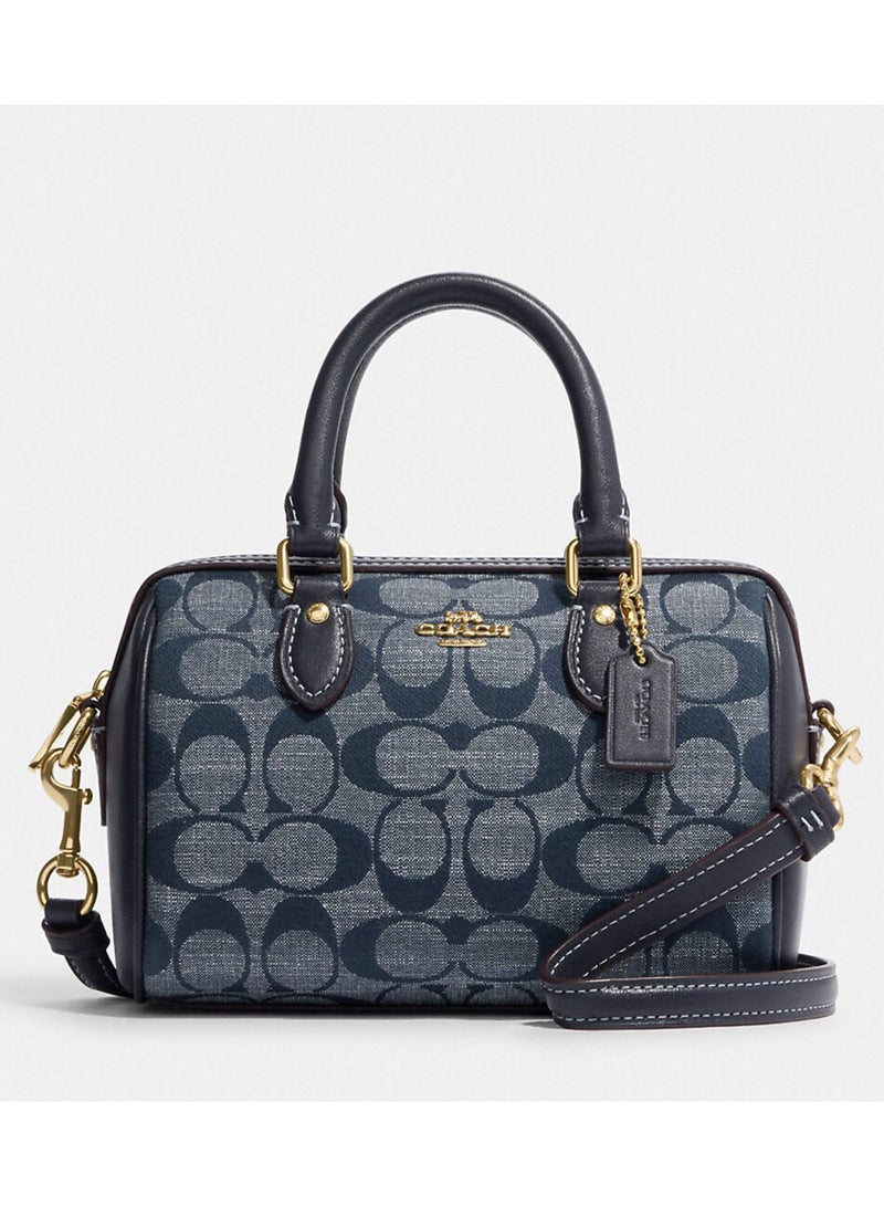 coachoutlet Coach Mini Rowan Satchel Bag In Signature Canvas, Women's Tote Bag, Women's Shoulder Bag, Women's Hand Bag, Women's Travel Bag, Blue-19cm - Image 1