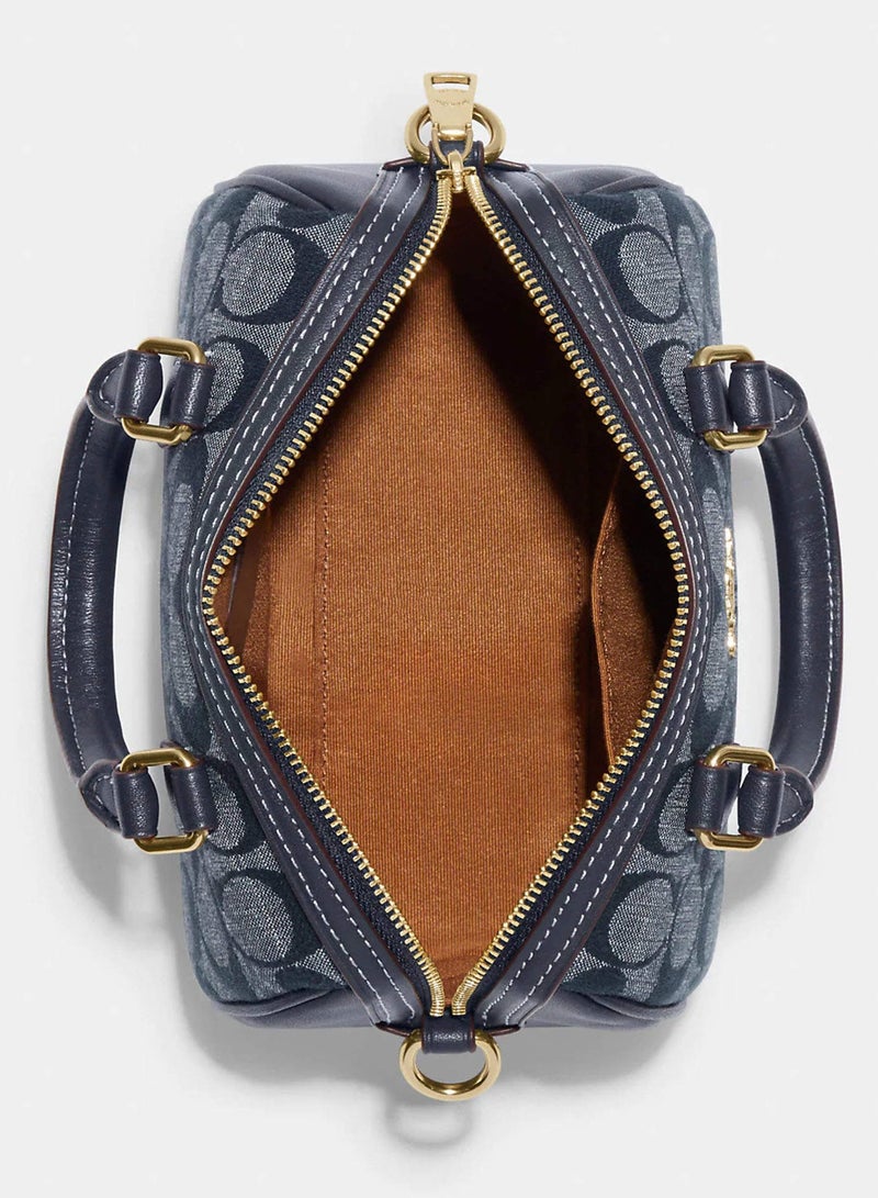 coachoutlet Coach Mini Rowan Satchel Bag In Signature Canvas, Women's Tote Bag, Women's Shoulder Bag, Women's Hand Bag, Women's Travel Bag, Blue-19cm - Image 3