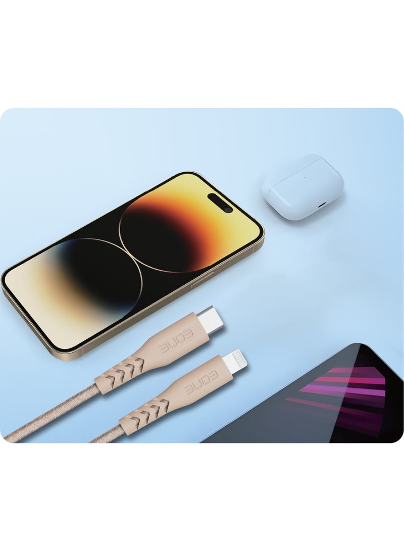 إيون كابل EONE USB-C إلى Lightning بطول 1.2 متر لون صحراوي، كابل شحن سريع PD معتمد MFi من Apple، تصميم نايلون مجدول متين لأجهزة iPhone وiPad - Image 4