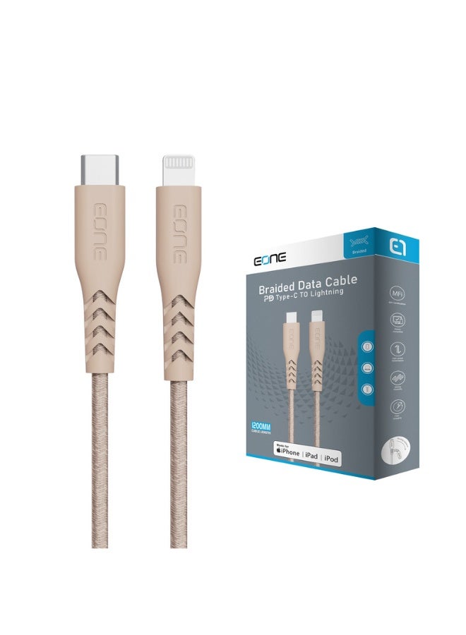 إيون كابل EONE USB-C إلى Lightning بطول 1.2 متر لون صحراوي، كابل شحن سريع PD معتمد MFi من Apple، تصميم نايلون مجدول متين لأجهزة iPhone وiPad - Image 2