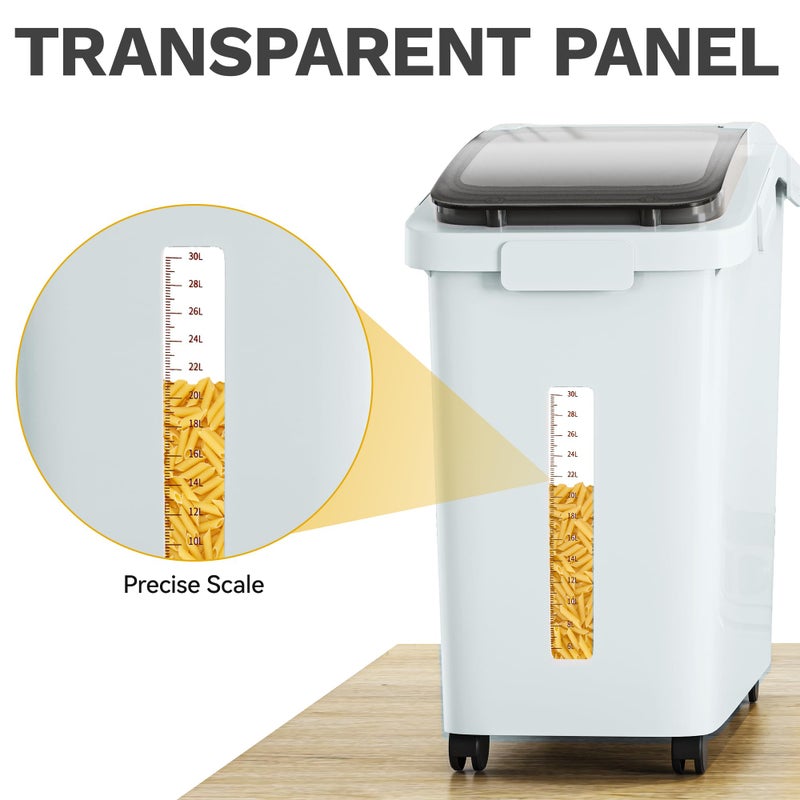 DWVO Large Ingredient Storage Bins, 11.4-Gallon Flour Rice Food storage Containers Bins with Wheels, Scoop and Airtight Lid for Dry Food, Flour, Cereal Grain, Sugar, Gray - Image 3