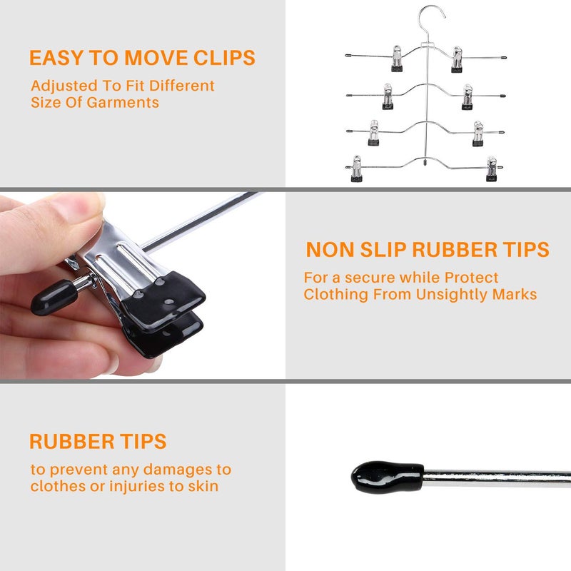 Frezon Multi Layer Pants Hangers, 4 Tier Skirt Hangers with Adjustable Clips, Non Slip Space Saving Closet Organizer Heavy Duty 360 Degree Swivel Hook, Great for Slack, Trouser, Jeans(Black) - Image 3