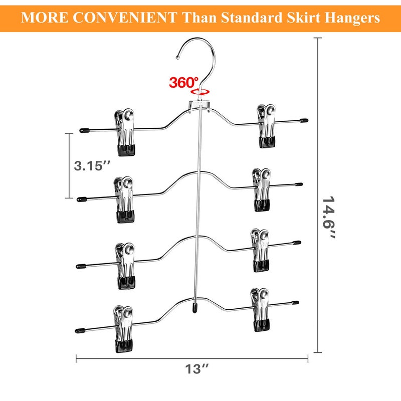 Frezon Multi Layer Pants Hangers, 4 Tier Skirt Hangers with Adjustable Clips, Non Slip Space Saving Closet Organizer Heavy Duty 360 Degree Swivel Hook, Great for Slack, Trouser, Jeans(Black) - Image 2