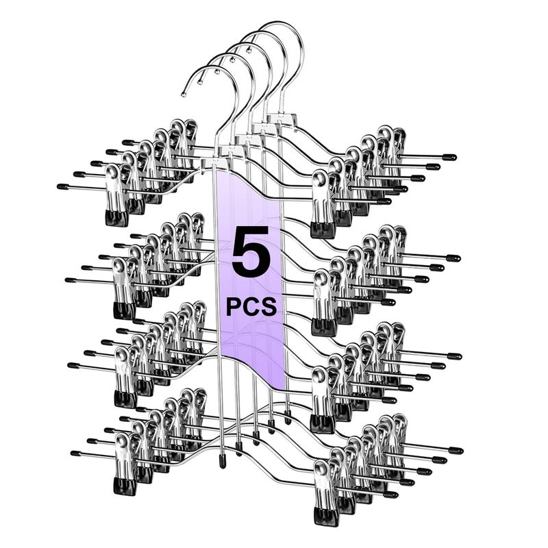 Frezon Multi Layer Pants Hangers, 4 Tier Skirt Hangers with Adjustable Clips, Non Slip Space Saving Closet Organizer Heavy Duty 360 Degree Swivel Hook, Great for Slack, Trouser, Jeans(Black) - Image 1