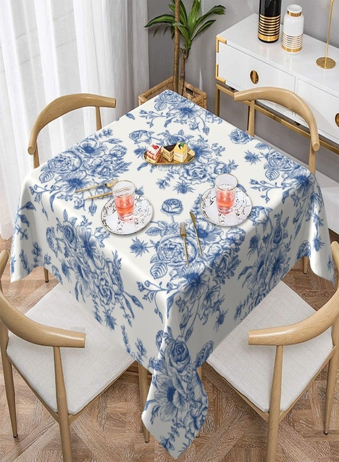 Sorktse Spring Blue Floral Tablecloth Square 54 x 54 Inch Chioniserie Flowers Table Cloth Polyester Fabric Vintage Farmhouse Table Cover for Kitchen Party Dining Picnic Decor - Image 2