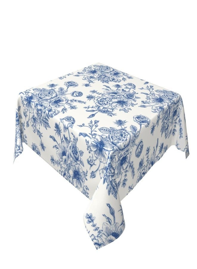 Sorktse Spring Blue Floral Tablecloth Square 54 x 54 Inch Chioniserie Flowers Table Cloth Polyester Fabric Vintage Farmhouse Table Cover for Kitchen Party Dining Picnic Decor - Image 1