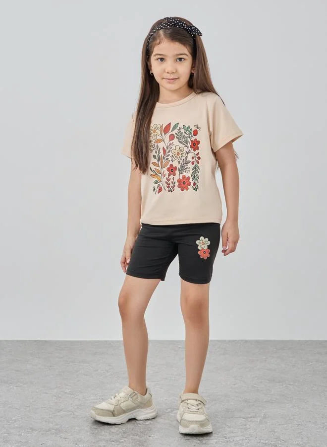Take Two Take Two Floral Print T-Shirt and Cycling Shorts Set
