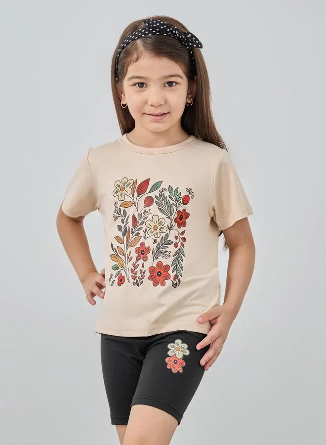 Take Two Take Two Floral Print T-Shirt and Cycling Shorts Set