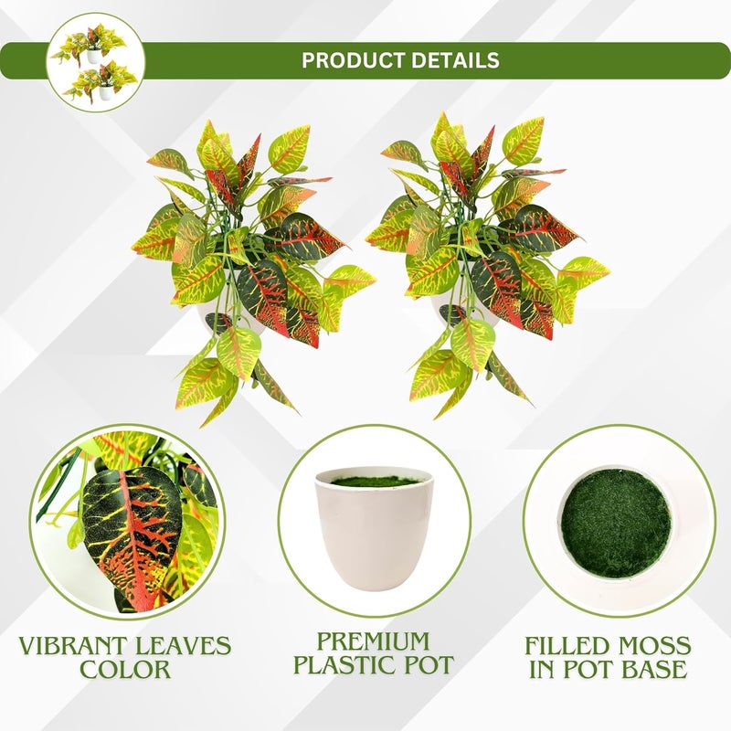 fancymart Artificial Plant Croton Leaves Falling in Pot, Home and Office Decor Item for Desk & Wall Shelves - Image 3