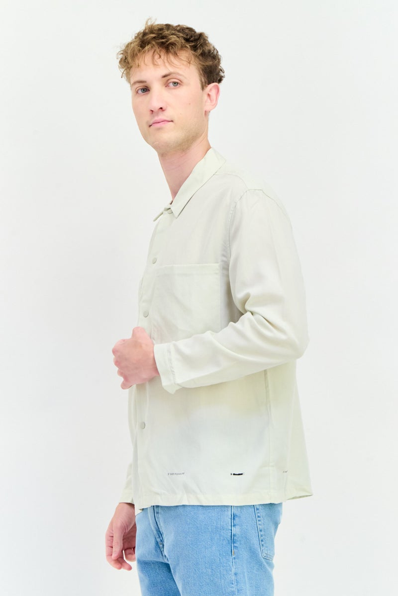 SELECTED Men Drop Shoulder Solid Long Sleeve Casual Shirt, Beige - Image 3