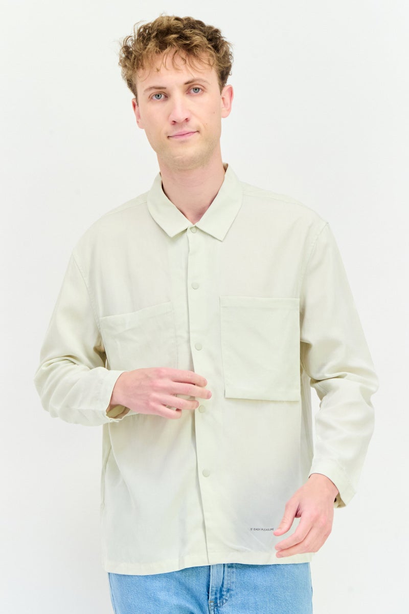 SELECTED Men Drop Shoulder Solid Long Sleeve Casual Shirt, Beige - Image 1