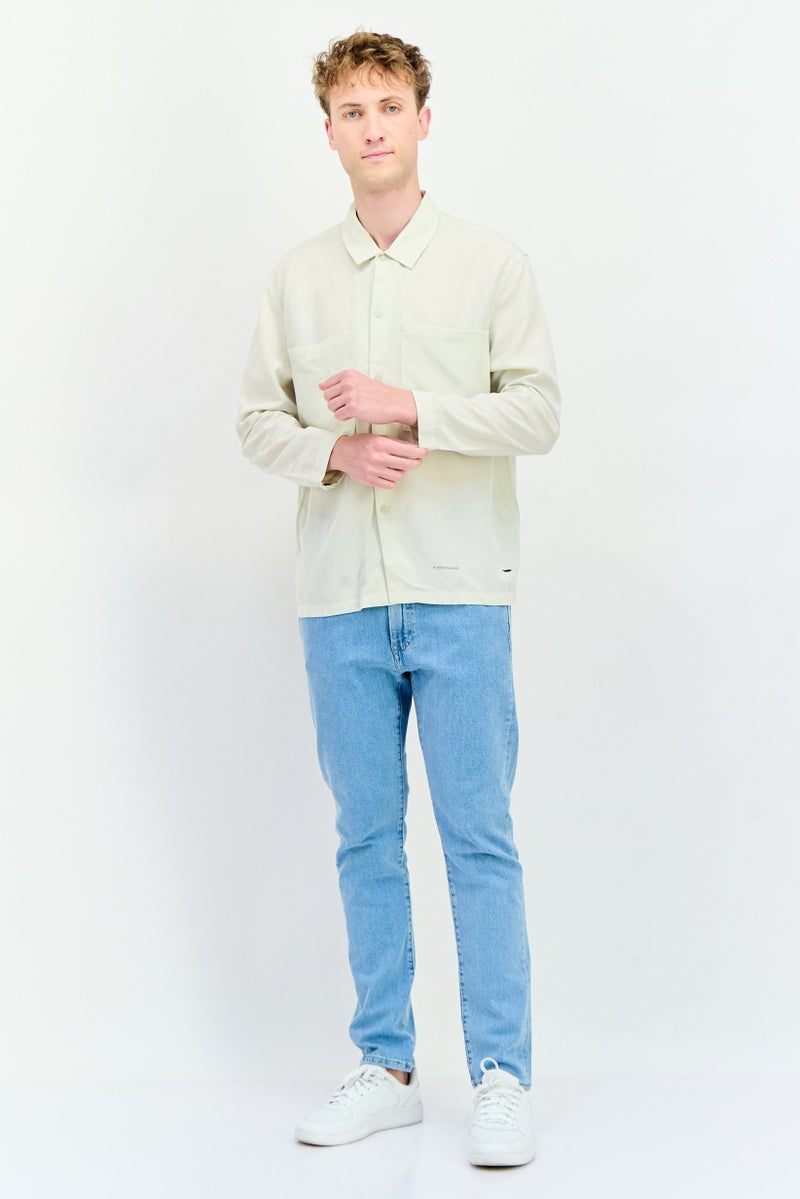 SELECTED Men Drop Shoulder Solid Long Sleeve Casual Shirt, Beige - Image 2