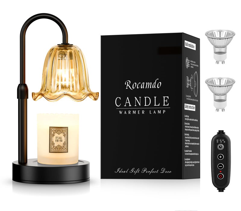 Rocamdo Candle Warmer Lamp with Timer, Birthday for Women Mom, House Warming Gifts Modern Farmhouse Home Decor, Dimmable Wax Melt Warmer for Jar Candles with 2 Bulbs (Amber) - Image 1
