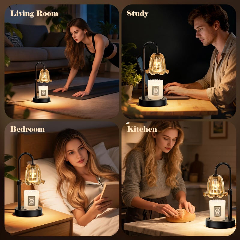 Rocamdo Candle Warmer Lamp with Timer, Birthday for Women Mom, House Warming Gifts Modern Farmhouse Home Decor, Dimmable Wax Melt Warmer for Jar Candles with 2 Bulbs (Amber) - Image 4