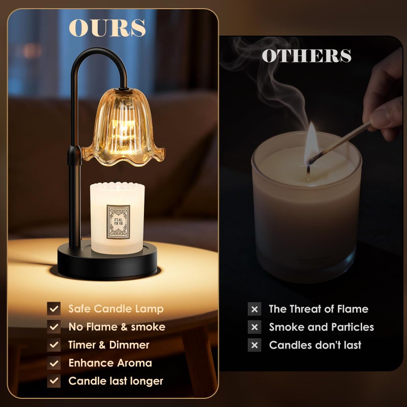 Rocamdo Candle Warmer Lamp with Timer, Birthday for Women Mom, House Warming Gifts Modern Farmhouse Home Decor, Dimmable Wax Melt Warmer for Jar Candles with 2 Bulbs (Amber) - Image 3
