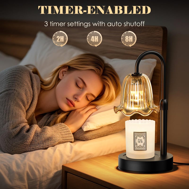 Rocamdo Candle Warmer Lamp with Timer, Birthday for Women Mom, House Warming Gifts Modern Farmhouse Home Decor, Dimmable Wax Melt Warmer for Jar Candles with 2 Bulbs (Amber) - Image 5