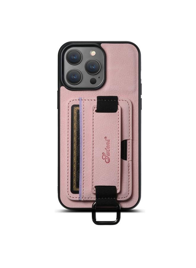 Suteni Case For iPhone 13 H13 Litchi Leather Wrist Strap Wallet Back Phone Case - Image 1