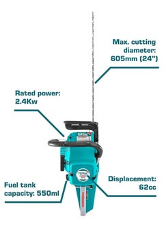 TOTAL Total Gasoline-Powered Chainsaw 62cc 2.4kW 24" | High-Performance 2-Stroke Motor for Efficient Cutting, Easy Start, Low Vibration, and Safety Features | TG5602411  - Image 3
