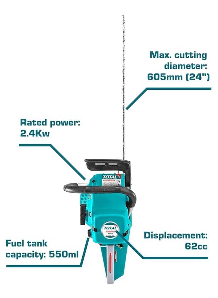 TOTAL - Total Gasoline-Powered Chainsaw 62cc 2.4kW 24" | High-Performance 2-Stroke Motor for Efficient Cutting, Easy Start, Low Vibration, and Safety Features | TG5602411 - Image 1