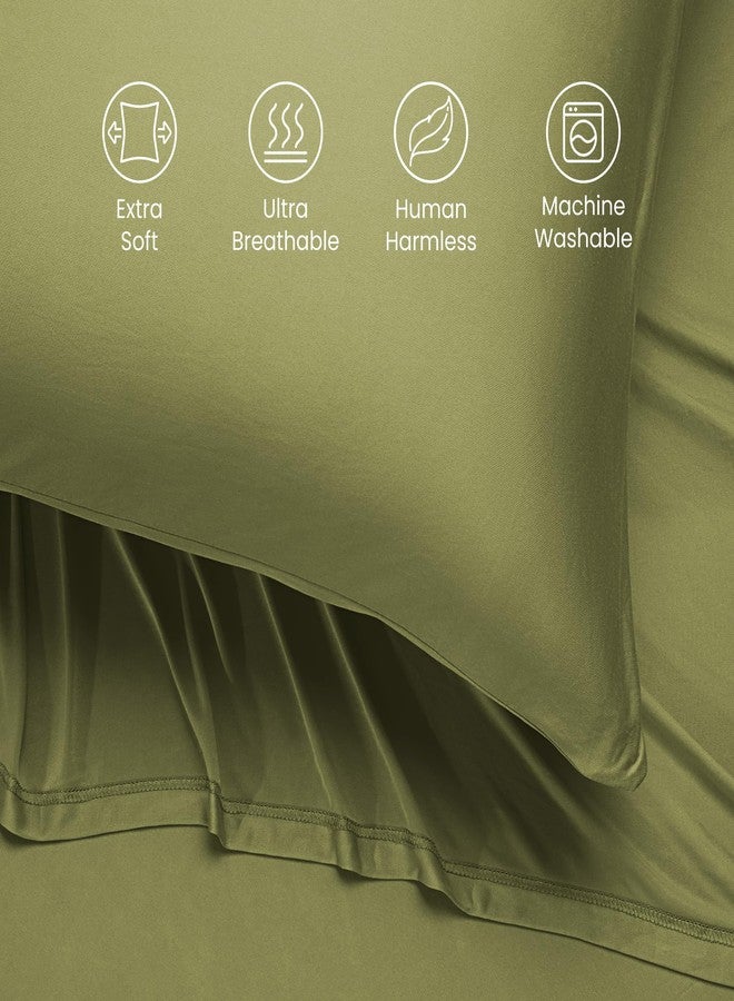 SLEEP ZONE مجموعة ملاءات سليب زون توين - 3 قطع من البياضات - مجموعة ملاءات جيرسي نيت للتبريد - ناعمة ومقاومة للتلاشي - سهلة العناية - جيب عميق (توين، أخضر) - Image 4
