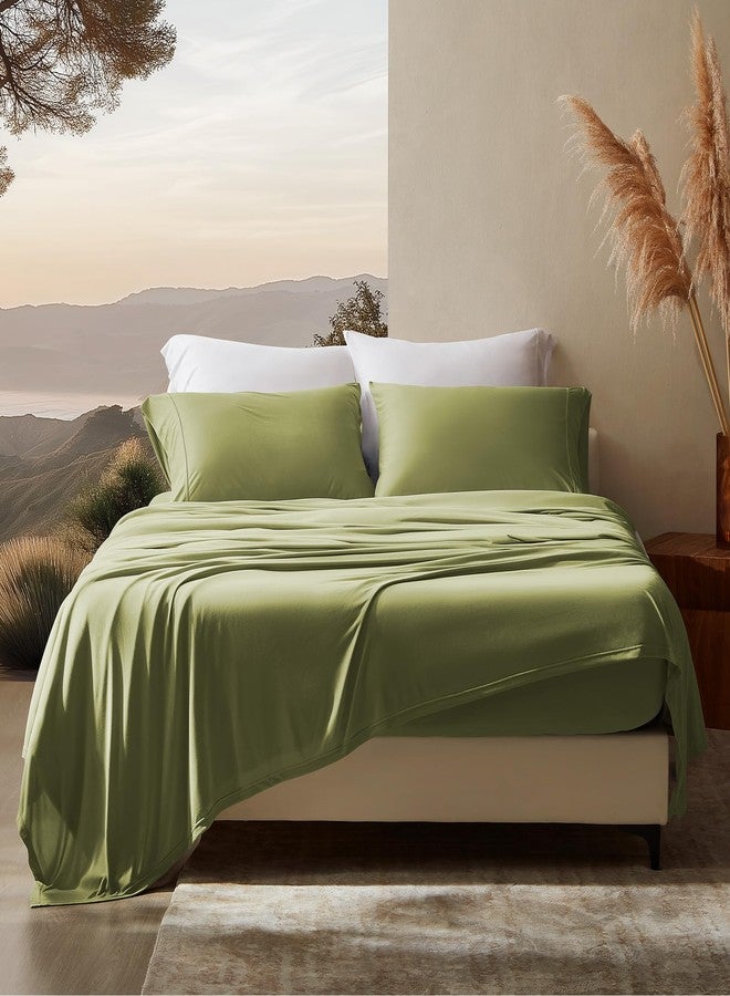 SLEEP ZONE مجموعة ملاءات سليب زون توين - 3 قطع من البياضات - مجموعة ملاءات جيرسي نيت للتبريد - ناعمة ومقاومة للتلاشي - سهلة العناية - جيب عميق (توين، أخضر) - Image 1