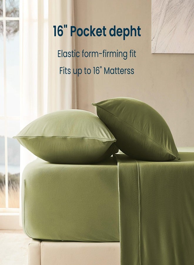 SLEEP ZONE مجموعة ملاءات سليب زون توين - 3 قطع من البياضات - مجموعة ملاءات جيرسي نيت للتبريد - ناعمة ومقاومة للتلاشي - سهلة العناية - جيب عميق (توين، أخضر) - Image 5