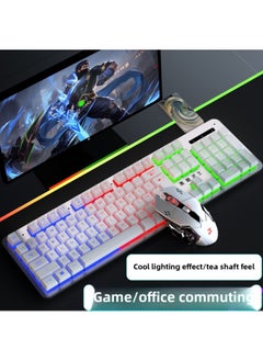 Mechanical Feel Keyboard Mouse Suit Wired Desktop Computer Notebook Game E-sports Typing USB-Color:Mechanical Feel - 1 Year Warranty - White Colorful Rainbow - Upgraded Alloy Panel + Character Light + 6-key Hot Wheel Mouse - No - 104 Keys - Official Standard