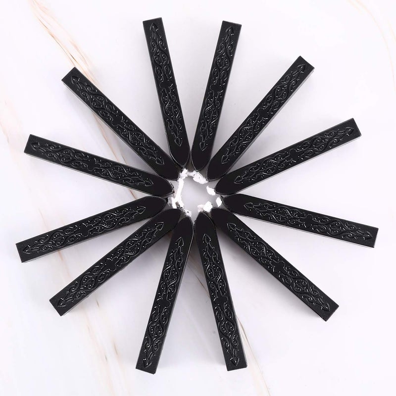 Bememo 12 Pieces Sealing Wax Sticks with Wicks Antique Fire Manuscript Sealing Wax for Stamp, Christmas Gift, Wedding Invitations, Packaging Decoration(Black) - Image 2