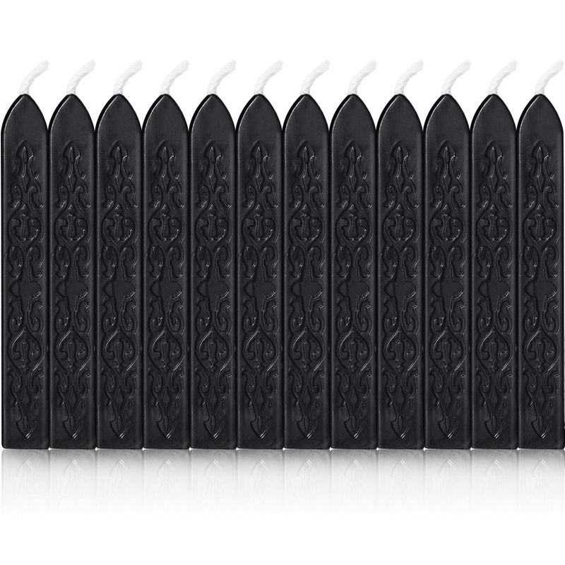 Bememo 12 Pieces Sealing Wax Sticks with Wicks Antique Fire Manuscript Sealing Wax for Stamp, Christmas Gift, Wedding Invitations, Packaging Decoration(Black) - Image 1