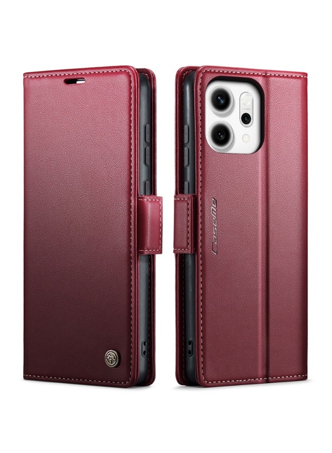 CaseMe Phone Case Luxury PU Leather Design Anti Fingerprint 023 Flip Cover Card Slot Holder Cover For Oppo Reno 14F  (Red) - Image 1