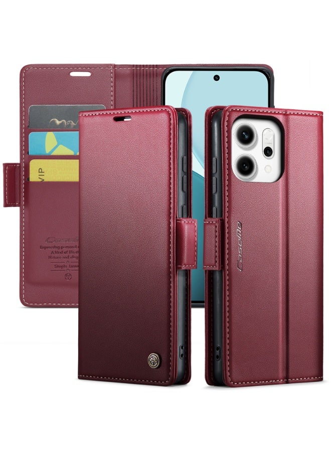 CaseMe Phone Case Luxury PU Leather Design Anti Fingerprint 023 Flip Cover Card Slot Holder Cover For Oppo Reno 14F  (Red) - Image 4