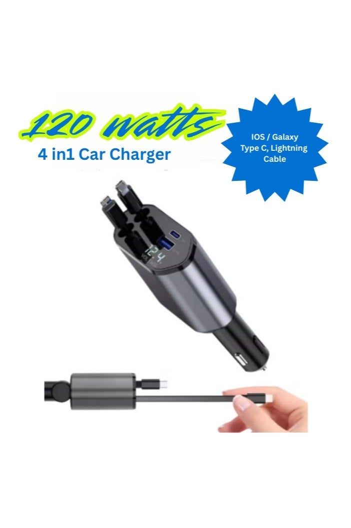 كازي ستور شاحن سيارة مع كابل مزدوج قابل للسحب، ومحول شحن سريع بمنفذين USB C PD، ومحول ولاعة سجائر السيارة مع شاشة عرض الجهد - Image 2