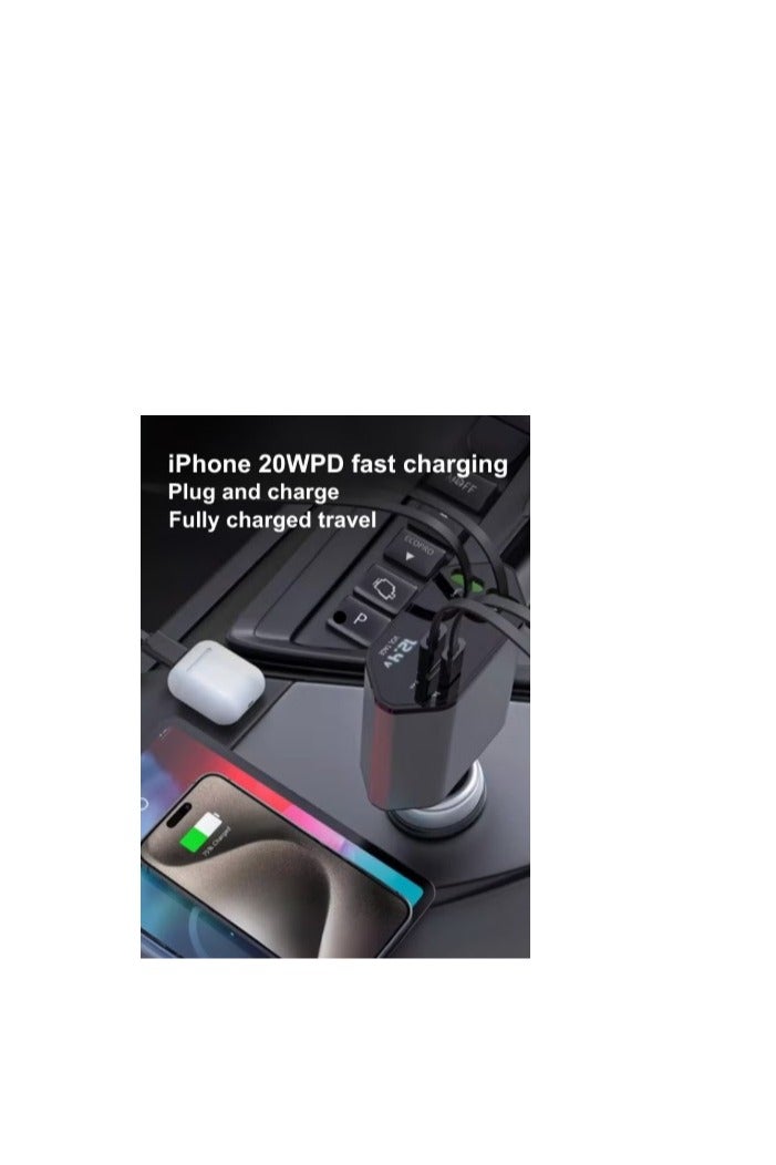 كازي ستور شاحن سيارة مع كابل مزدوج قابل للسحب، ومحول شحن سريع بمنفذين USB C PD، ومحول ولاعة سجائر السيارة مع شاشة عرض الجهد - Image 5