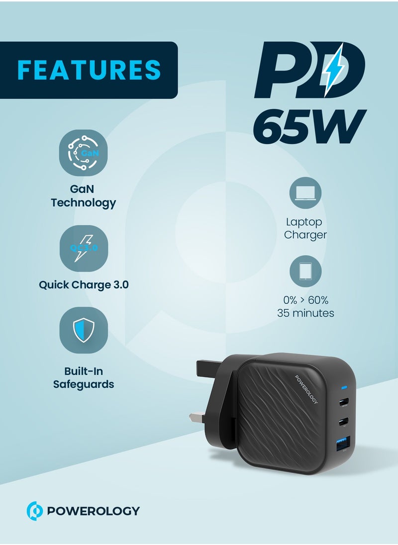 Powerology - Adapter 65w GaN Technology type-c 65W output with 36W usb-A output - Image 1