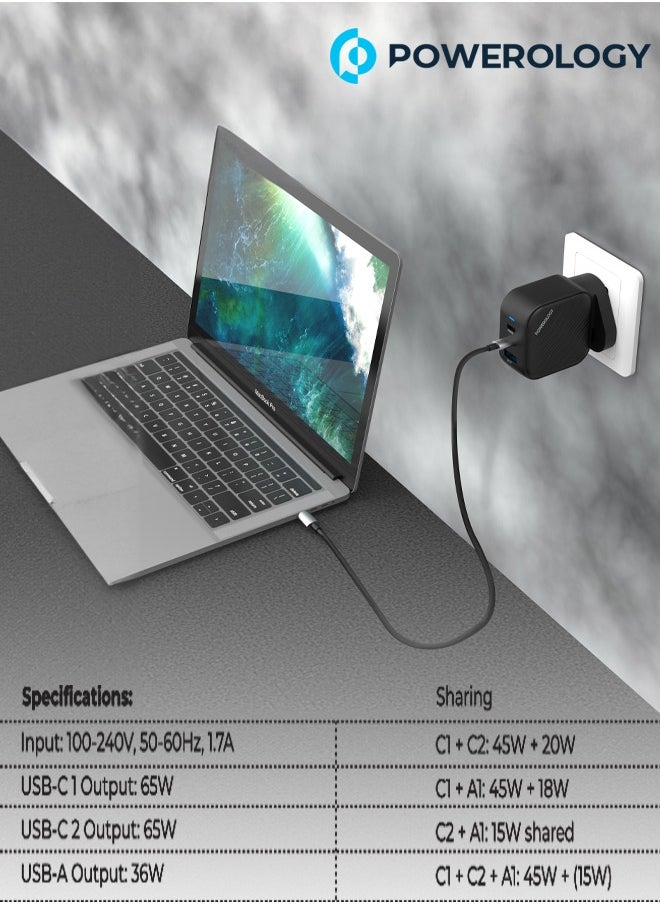 Powerology - Adapter 65w GaN Technology type-c 65W output with 36W usb-A output - Image 1