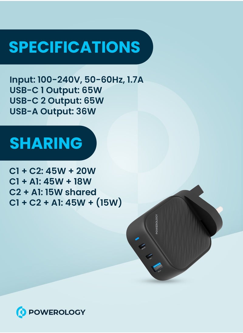 Powerology - Adapter 65w GaN Technology type-c 65W output with 36W usb-A output - Image 1