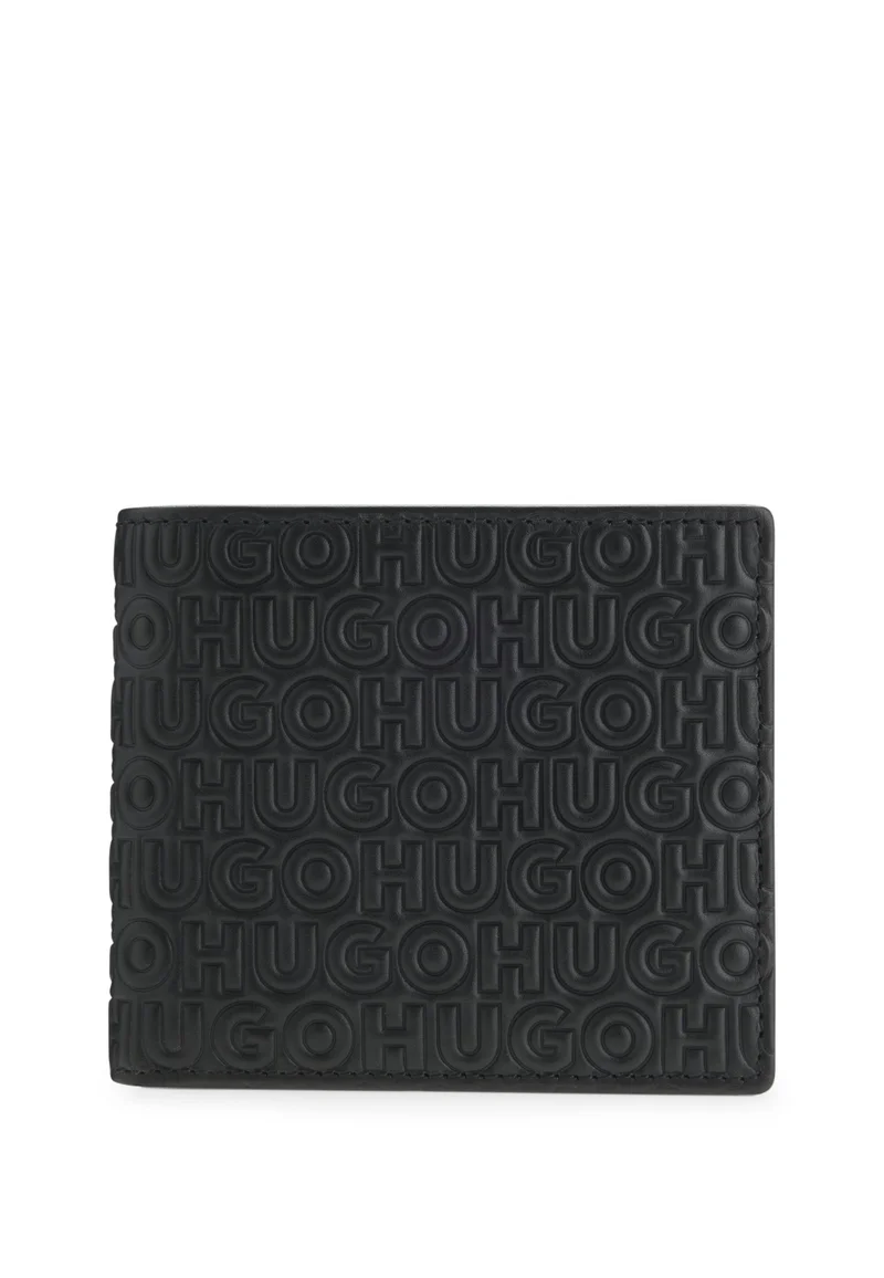 HUGO Leather wallet with stacked and geometric logo embossing
