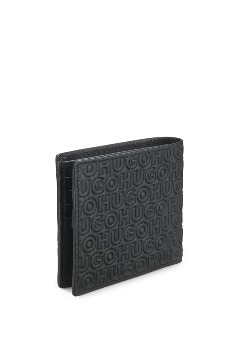 HUGO Leather wallet with stacked and geometric logo embossing