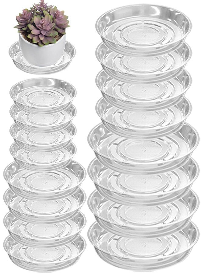 Planterhoma 16 Packs 16 Inches Large Clear Plant Saucers for Indoor Outdoor Use Heavy Duty Plastic Plant Trays for Planter Flower Pot Drip Trays to Catch Water, 4 to 20 Inch, Round Transparent - Image 1